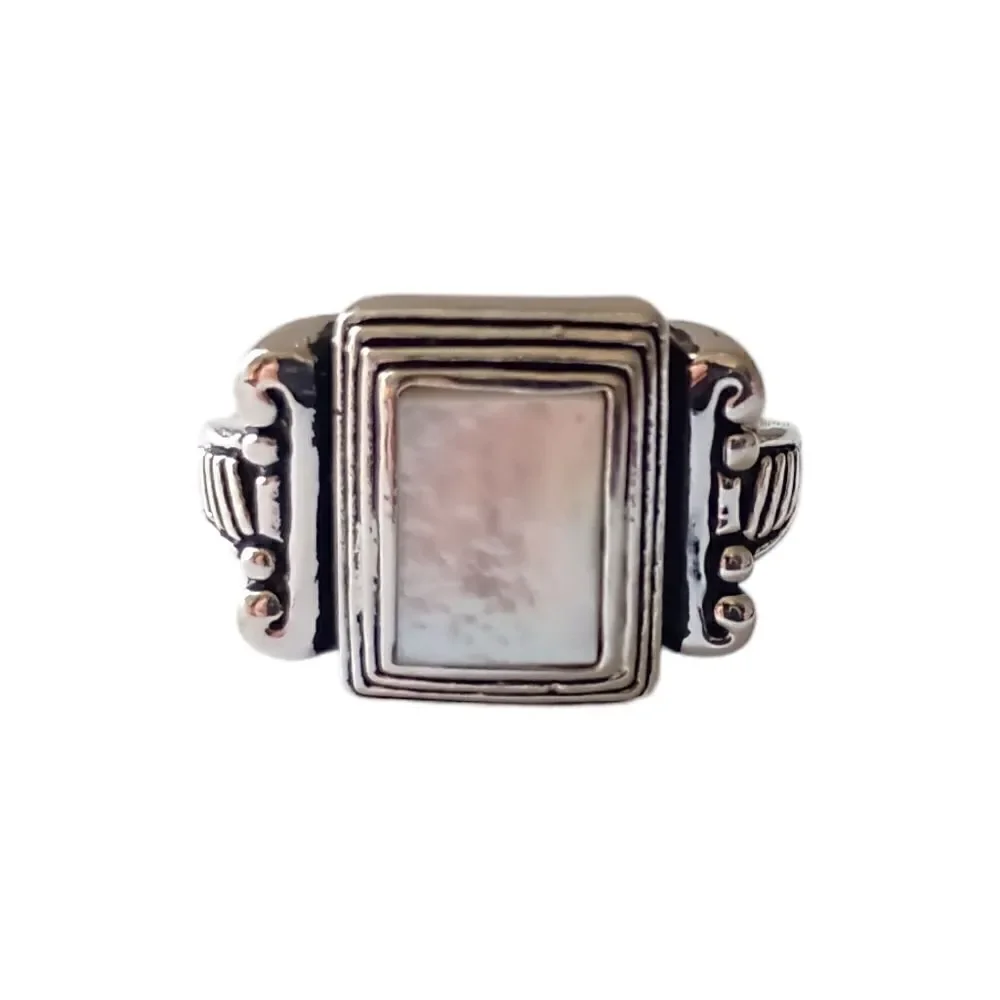 Premier Designs Abalone Ring 6.5 Park City Silver Tone Victorian Mother Of Pearl